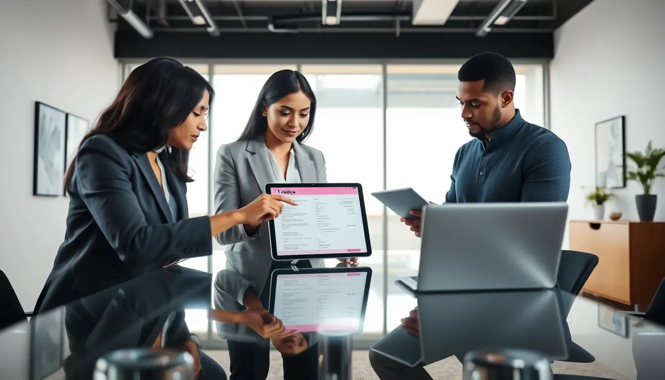 diverse team discussing T-Mobile bill in a modern office setting.